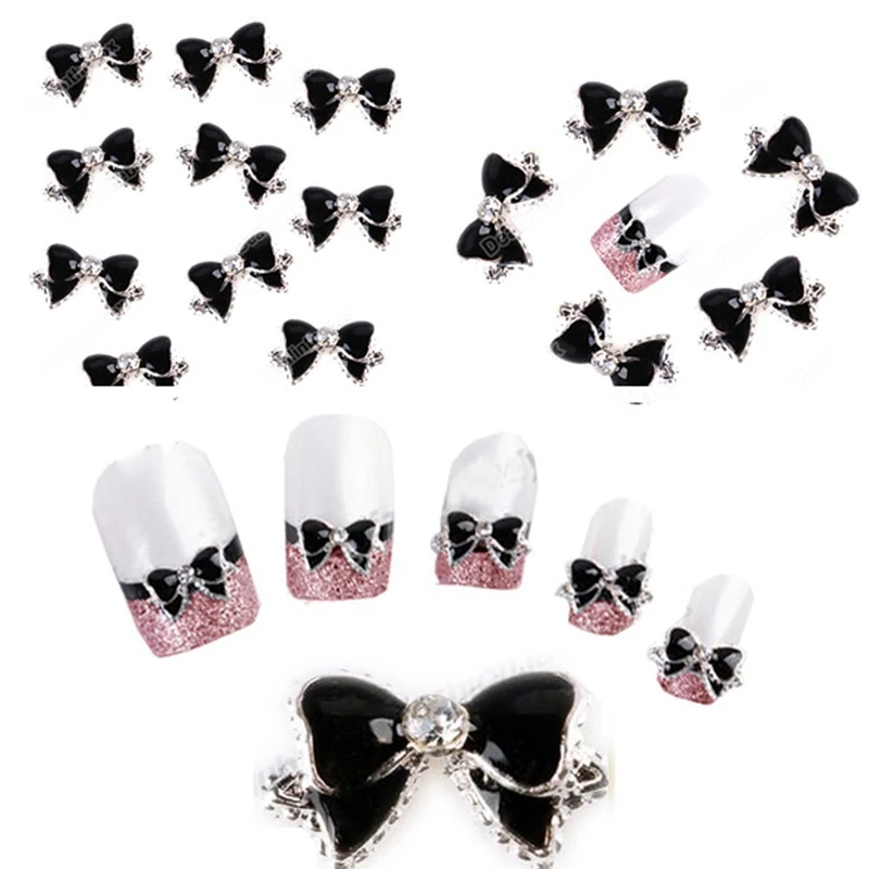 60 Pcs Nail Art DIY Decorations:20 Pcs 3D Silver Rhinestone Bow DIY Nail Ornaments Glitters Slices& 40 Pcs DIY Metal 3D Nail A