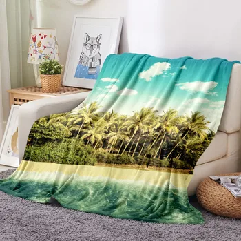 

Tropical Beach Home Textile Flannel Blanket Super Warm Soft Blankets Throw on Sofa Bed Palm Tree Print Warm Bed Cover Drop Ship