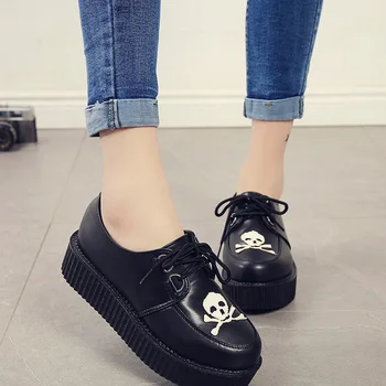 

Womens Ladies Lace Up Punk Goth Stud Double Platform Fllats Creeper Round Toe Shoes Gothic Punk 16Styles B134