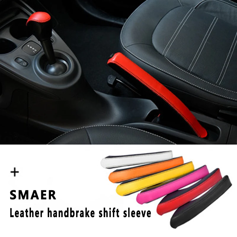 Auto Gear Shift Lever Leather Sleeve Parking Brake Protective Cover For Smart 453 Fortwo Forfour Car Decoration Accessories