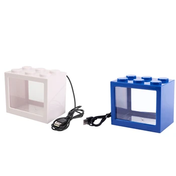 

2 Pcs Mini USB LED Lighting Clear Fish Tank Ornament Aquarium Office Desktop Decor, Blue & White