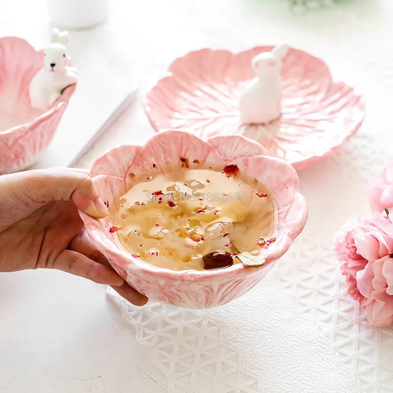 HAODUOO Ciotole di Cavolo in Ceramica Coniglietto Ciotole di Insalata di Frutta Coniglio di Pasqua Cavolo Piatto di Caramelle Ciotola da Portata for Dessert Decorazione Pasquale