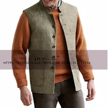 Men's Suit Vest Retro Slim Fit Sleeveless Stand up Collar Jacket Wool Vest Steampunk Waistcoat