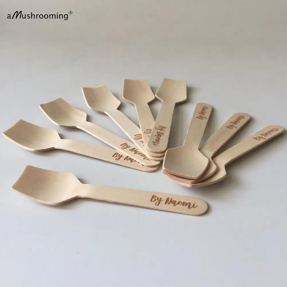 Custom Disposable Coffee Wooden Spoon In Bulk Laser Engraved Mini Spoons With Text Made By Font Choice 1000 Pieces Wholesale Coffee Scoops Aliexpress