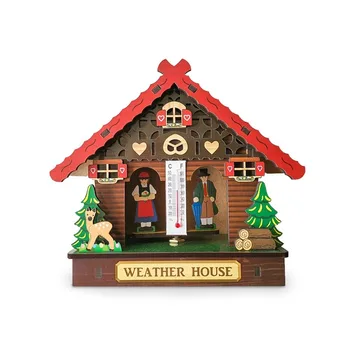 

Wall-mounted decorative temperature and humidity meter wooden house weather house home creative decoration accessories