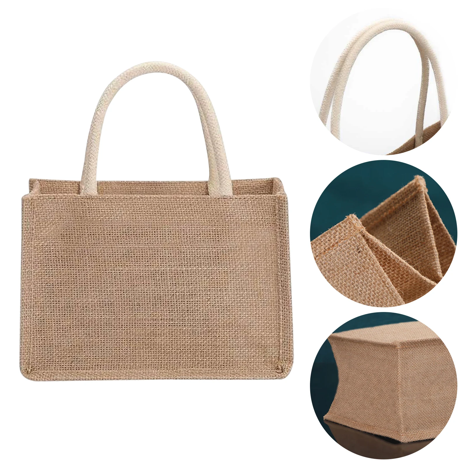 Unisex Reusable Jute Shopping Bag Eco Friendly Burlap Grocery Bag Large Capacity Shopping Beach Vacation Picnic Handbag Tote