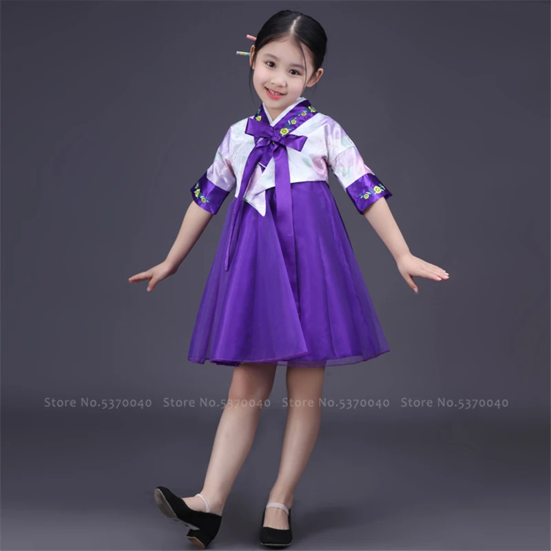 Традиционные корейские танцевальные сценические костюмы для девочек, свадебное платье ханбок, детская одежда для выступлений, азиатская одежда, вечерние карнавальный наряд - Цвет: Фиолетовый