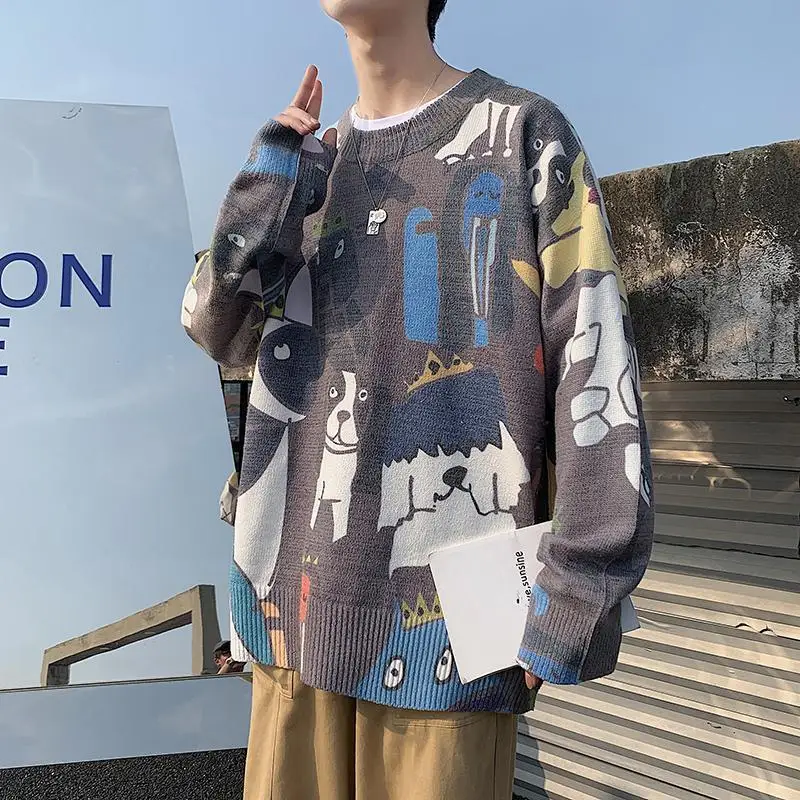 

Sweater men's Korean Trend loose Pullover Jacket versatile Japanese retro outerwear personalized Hong Kong Style ins