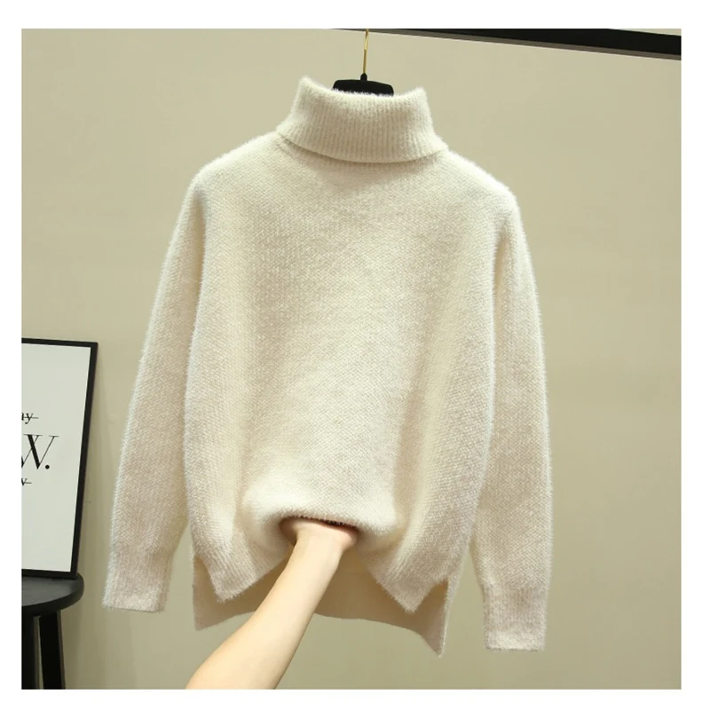 KAYOULAI Sweater Women High Collar Imitation Swater Velvet White Thick Chenille Pullover High Quality Jersey Mujer