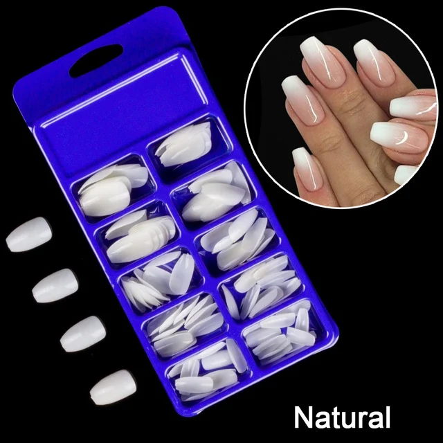 100pcs Set New Short Fake False Nail Tips Ballerina Coffin Square Almond Full Cover French Acrylic Press On Nails 10 Sizes Set False Nails Aliexpress