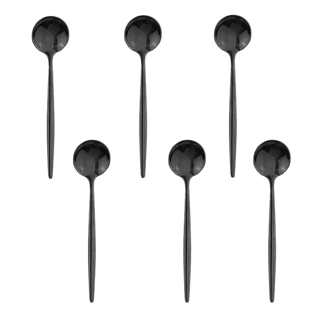 6Pcs Tea Spoo Black Polished Stirring Coffee Spoon Dessert Ice Cream Spoons Stainless Steel Flatware Kitchen Accessories