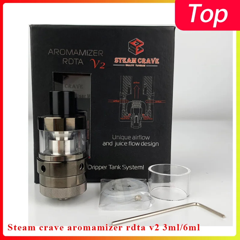 

Original Steam Crave Aromamizer V2 RDTA 3ML/6ML 23mm Vape Atomizer MTL RTA RDA fit 510 Thread vape box mod VS Supreme V2 RDTA