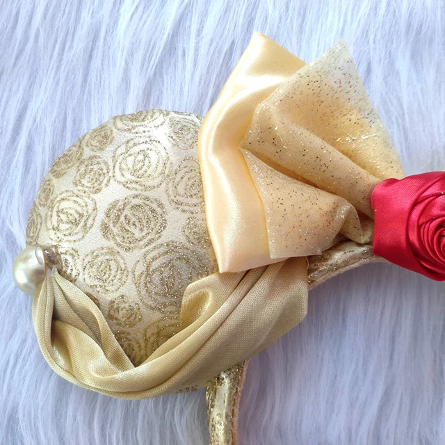 Disney Beauty And The Beast Princess Belle Headband Disneyland Mickey Minnie Ears Plush Headwear Children Toys Party Decoration 3