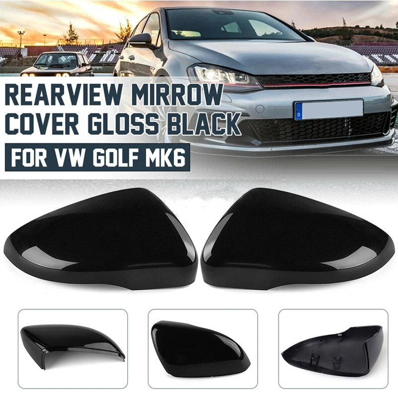 Glossy Black Wing Side Mirror Cover Rearview Mirror Cap For Vw Golf Gti