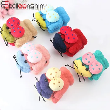 

Balleenshiny Cartoon Cute Ladybug Shape Baby Gloves Winter Kids Gloves Knit Bag Refers To Hanging Neck Double Gloves for 3-6Y