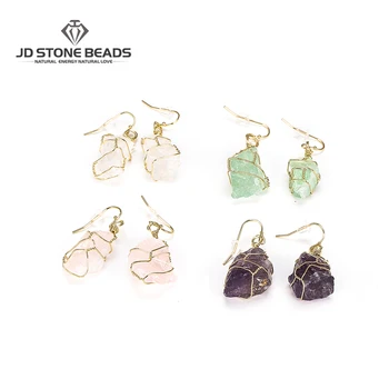 

2020 New Crystal Natural Raw Stone Amethyst Earrings for Women Vintage Metal Pendant Drop Earring Fashion Jewelry gift