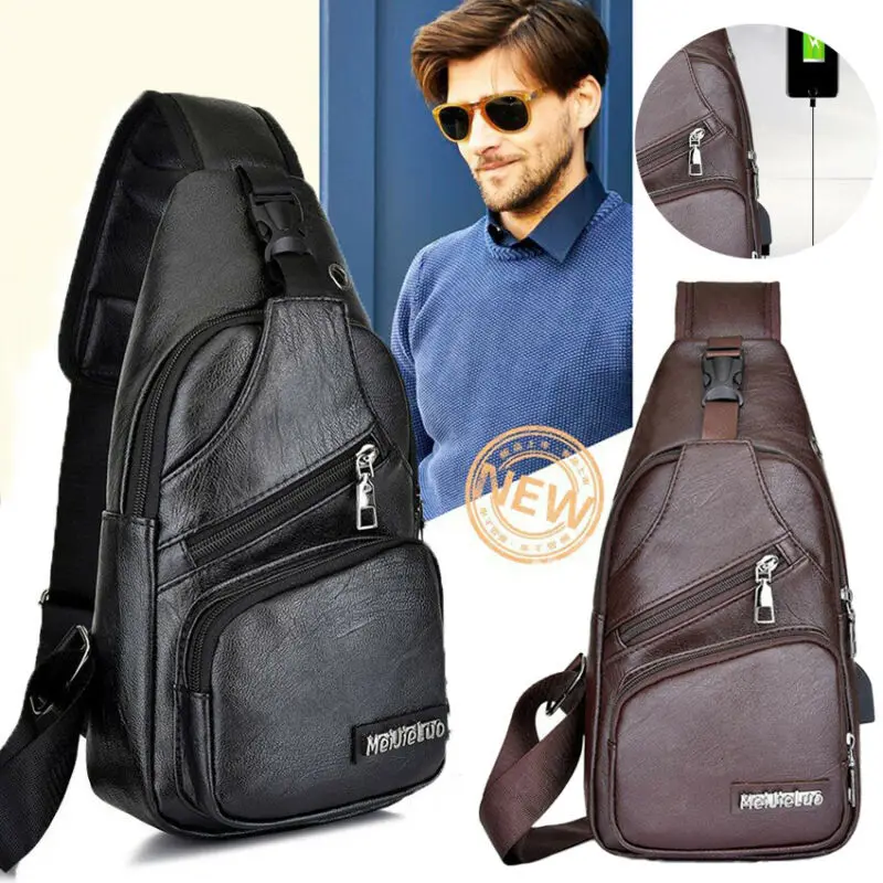 font b Men s b font Leather Chest Sling Packs font b Shoulder b font