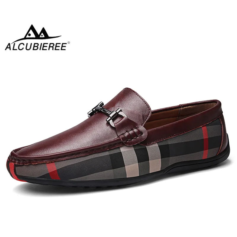 ALCUBIEREE Mens Loafers Casual Slip-on Driving Shoes for Male Breathable Flat Moccasins Comfortable Genuine Leather Footwear