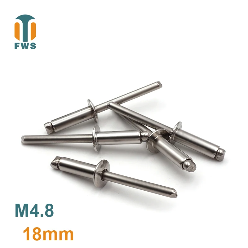 

10 PCS M4.8 18mm DIN EN ISO 15983 GB /T 12618.4 Stainless Steel Open End Blind Rivets Pop Rivets With Protruding Head