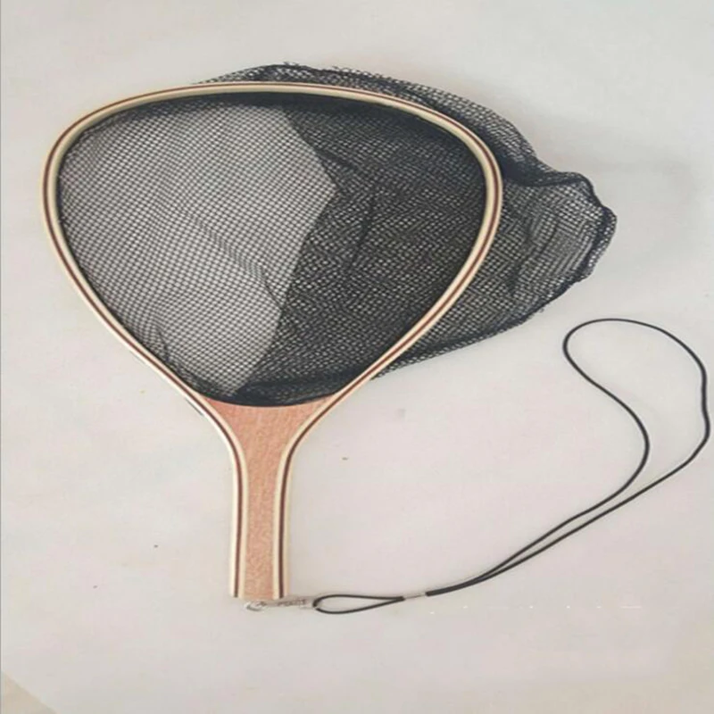Fishing landing net wood handle nylon silicone mesh scoop net