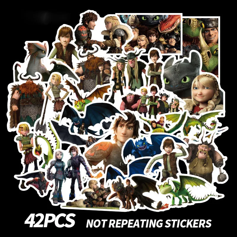 

42PCS/Lot Stickers How to Train Your Dragon Toothless Night Light Fury PVC Decals Kids Toy DIY Car Fridge Cartoon Laptop Sticker