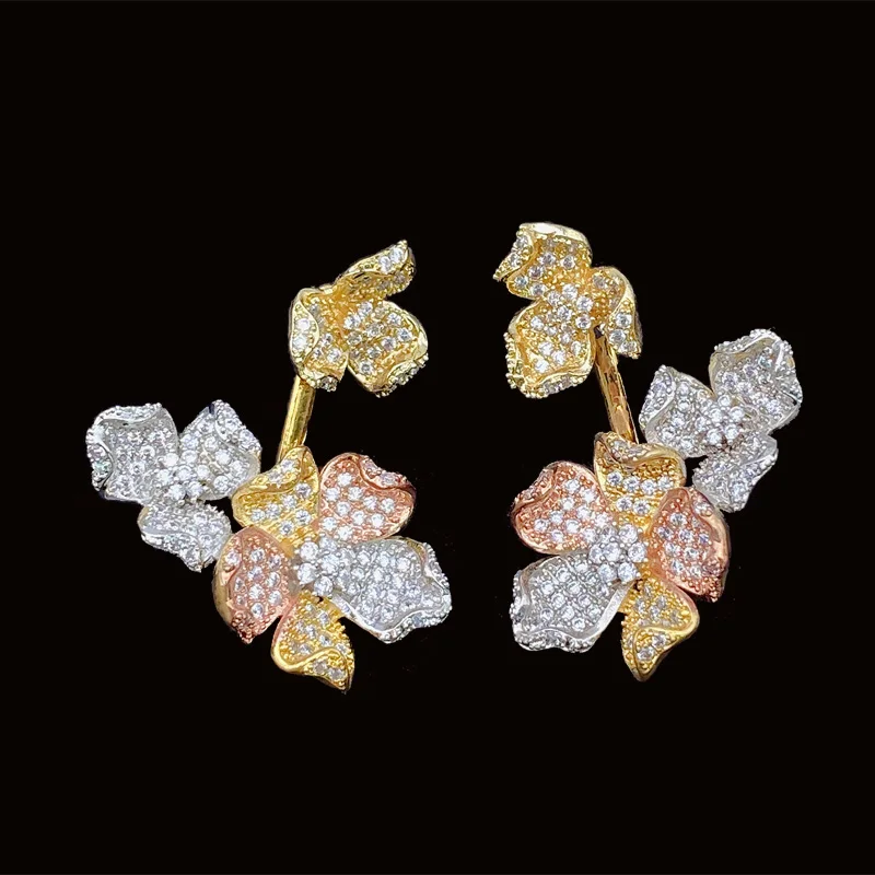 

Lanyika Graceful Micro Pave Blooming Flower Earring Stud for Women Wedding Party Popular Fashion Jewelry Best Gift