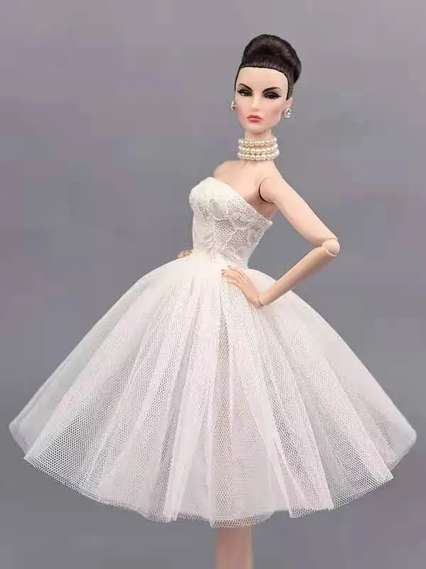 

1/6 BJD Accessories White Off Shoulder Princess Dress Outfits for Barbie Dolls Clothes Short Ballet Dresses Party Gown Vestidos