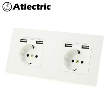 Atlectric DE EU RU Plug Мощность разъем Dual USB Автомобильное Порты и разъёмы для мобильного телефона стены двойная розетка электрические Пластик розетка с Светодиодный индикатор