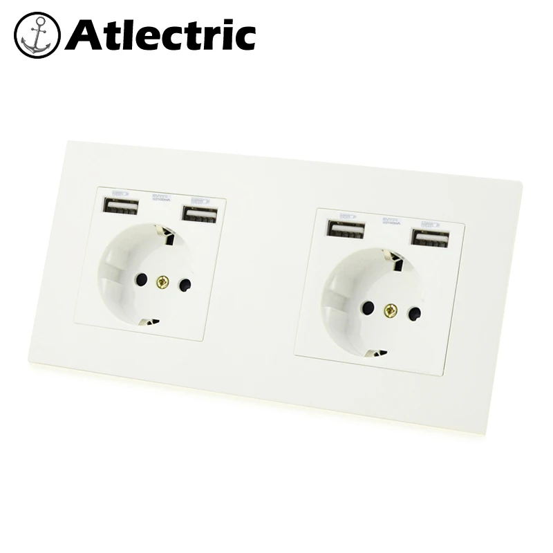 

Atlectric DE EU RU Plug Power Double Socket Dual USB Port 1 2 3 4 Gang Lamp Light Switch Wall Socket Electrical Plastic Outlet