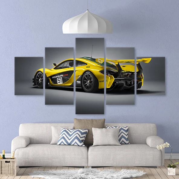 Modular Poster Wall Art Canvas HD Printed Picture 5 Pieces yellow Luxury Sports Car Painting Modern Living Room Home Decor Frame