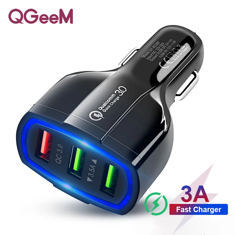 QGEEM QC 3,0 3 USB Автомобильное зарядное устройство Quick Charge 3,0 3 порта быстрое зарядное устройство для автомобильного телефона зарядное устройство адаптер для iPhone Xiaomi mi 9 Red mi