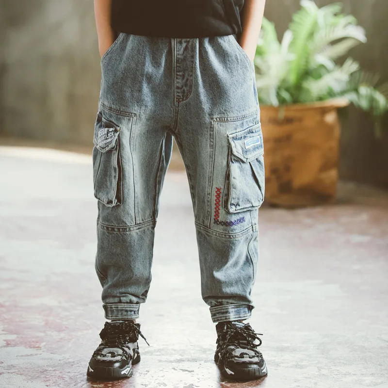 Spring Fashion Baby Boys worker jeans Good Qualtiy Kids Denim Full Pants for boy Child Cowboy Jeans Pants Cool Design