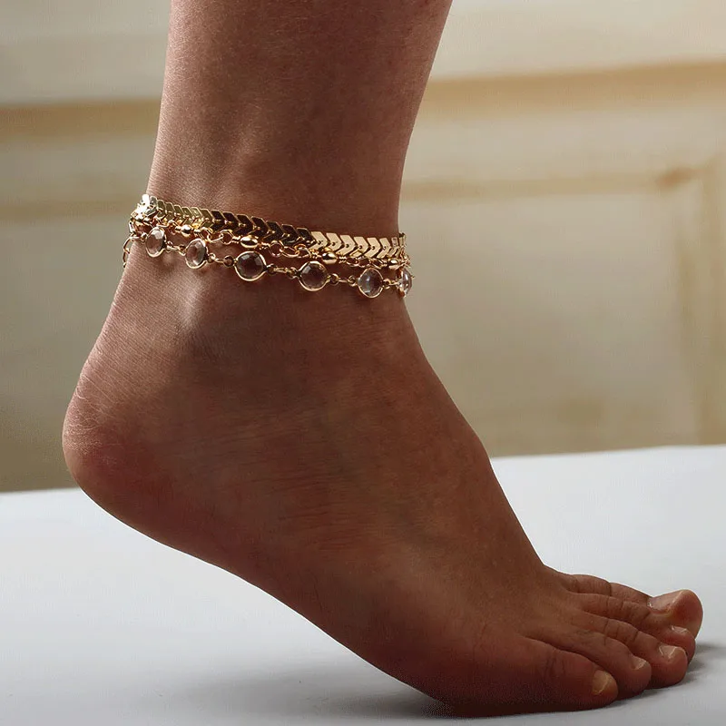 FUN-BEAUTY Women's Popular Sequin Anklet Summer Fashion Arrow Shaped Inlaid Zircon Three Piece Set Stainless Steel Foot Ornament FUN-BEAUTY Women's Popular Sequin Anklet Summer Fashion Arrow Shaped Inlaid Zircon Three Piece Set Stainless Steel Foot Ornament