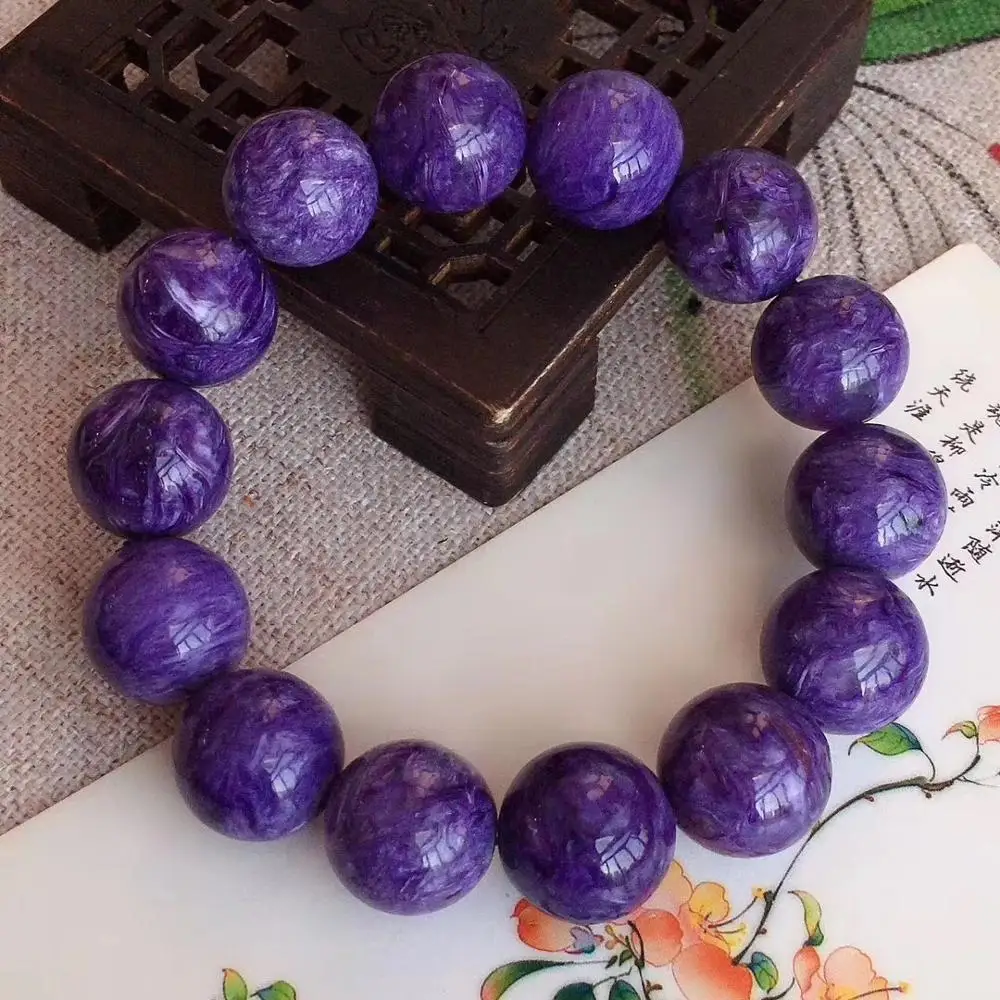 

13mm Real Natural Purple Charoite Stone Bracelet For Woman Man Gift Crystal Round Beads Gemstone Fashion Bracelet Jewelry AAAAA