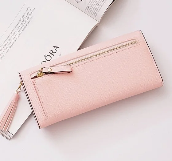 Korean Fashion Tassel Long Wallet Large-Capacity Multi-Card Women's Coin Purse Cross Buckle