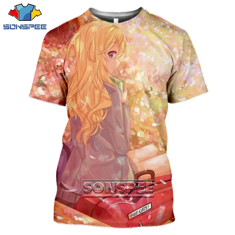 

SONSPEE new Summer Style T-Shirt Men Women T-shirt 3D Print Your Lie in April Anime Game printing Piano print T Shirt Clothing