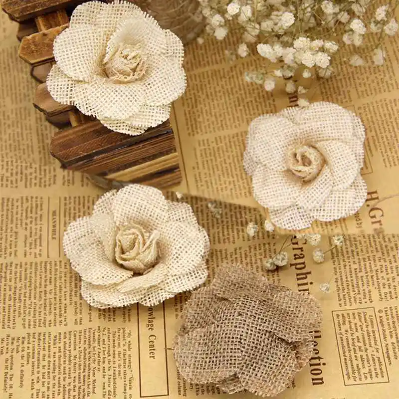 LAPHIL 2/5pcs Handmade Jute Burlap Flower DIY Crafts Vintage Rustic Wedding Decoration Chic Birthday Christmas Party Supplies