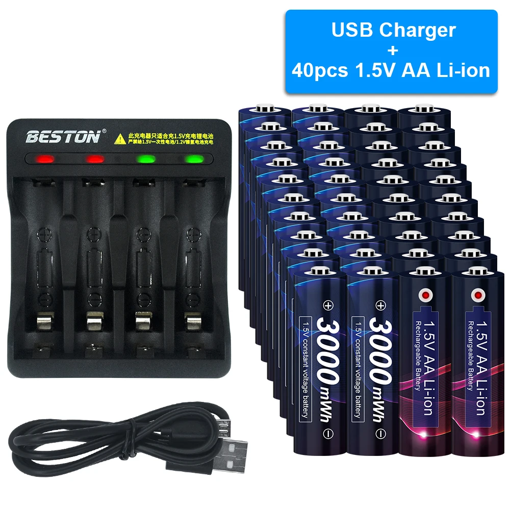 Для выведения токсинов 40 шт 1 5 v AA Rchageable Батарея литий ионный аккумулятор с Светодиодный индикатор Смарт