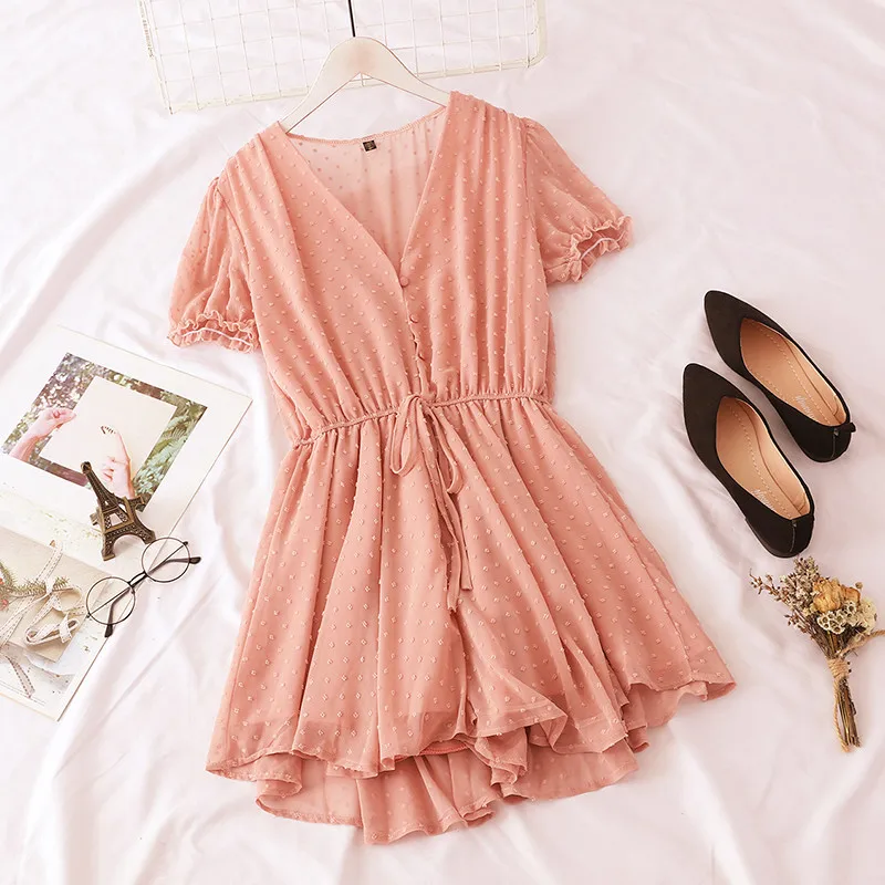 Summer Casual Bodysuit Women Lace Up Romper Wide Leg Jumpsuit V-Neck Chiffon Bechwear Mono Mujer Combinaison Femme Summer Casual Bodysuit Women Lace Up Romper Wide Leg Jumpsuit V-Neck Chiffon Bechwear Mono Mujer Combinaison Femme