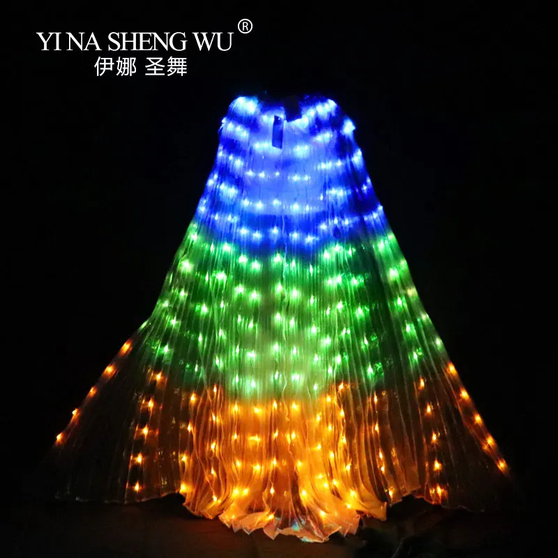 Blue-Green-Orange With Sticks Belly Dance LED Wings Dance Accessory LED 3 Colors Wing Stage Performance LED Wing Belly Dance Colourful Wings - Цвет: Blue-Green-Orange