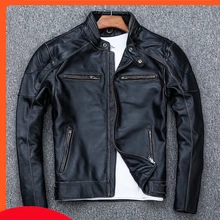 Новое поступление, Мужская брендовая винтажная куртка из натуральной кожи, большой размер, облегающая куртка из коровьей кожи, мотоциклетная байкерская куртка, ретро куртка-бомбер