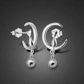 

Gothic moon cat 925 sterling silver gifts for women supplies for jewelry high quality fashion stud earings a birthday present