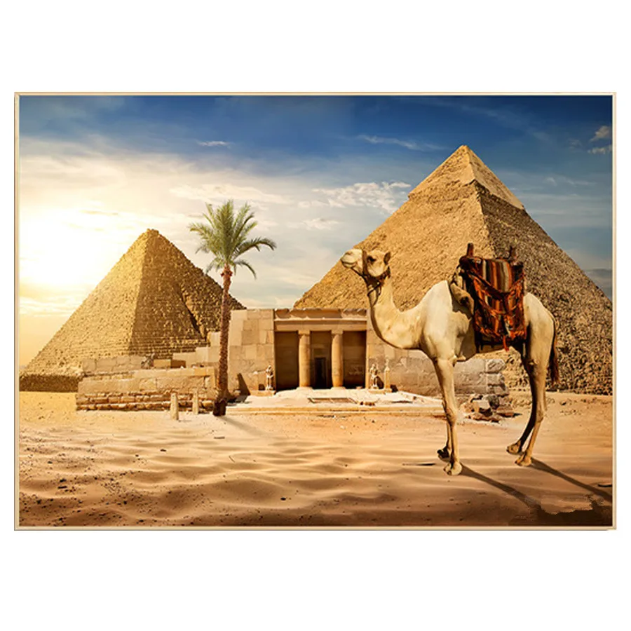 5D Desert Camels Egypt Pyramid Diamond Embroidery Painting Full Round Mosaic Needlework pictures Numbers FG2101 | Дом и сад