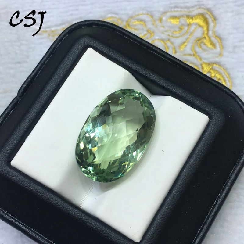 

CSJ Natural Green Amethyst Loose Gemstone OVAL Cut Diy Fine Jewelry 925 Silver Gold Ring Mounting For women