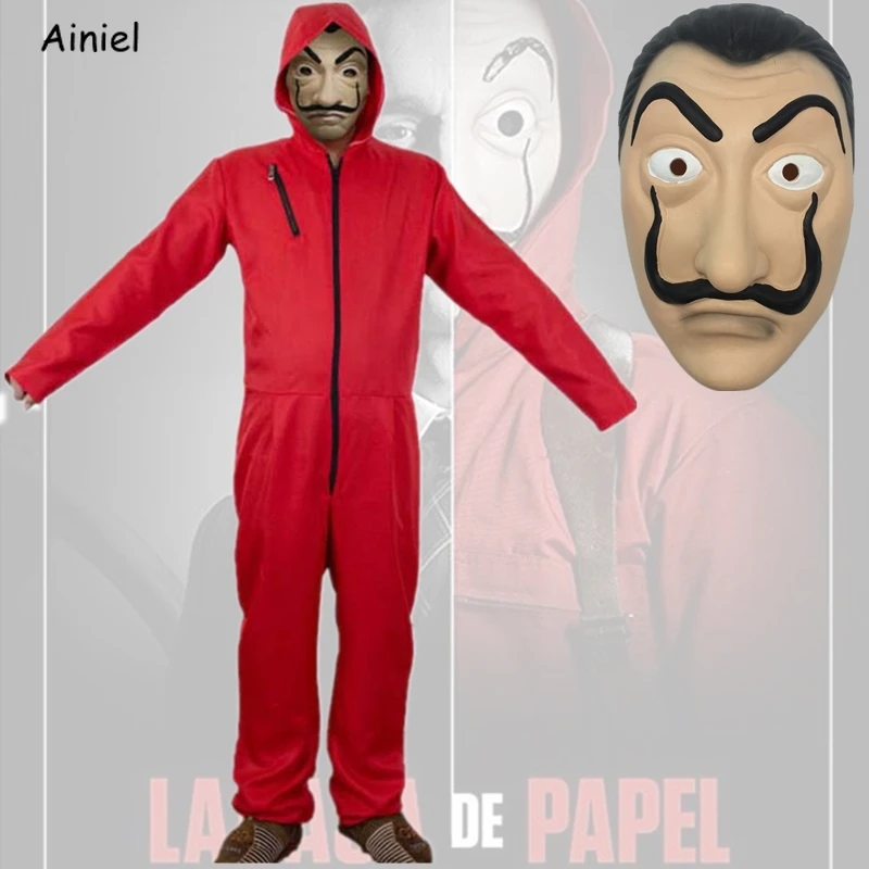 Ainiel La Casa De Papel Salvador Dali косплей с маской для лица красный комбинезон Необычные