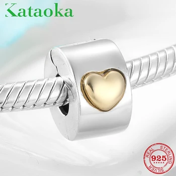 

Golden color heart clips Lock round beads 925 Sterling Silver Womens Accessories Fit Original European Bracelet Jewelry making