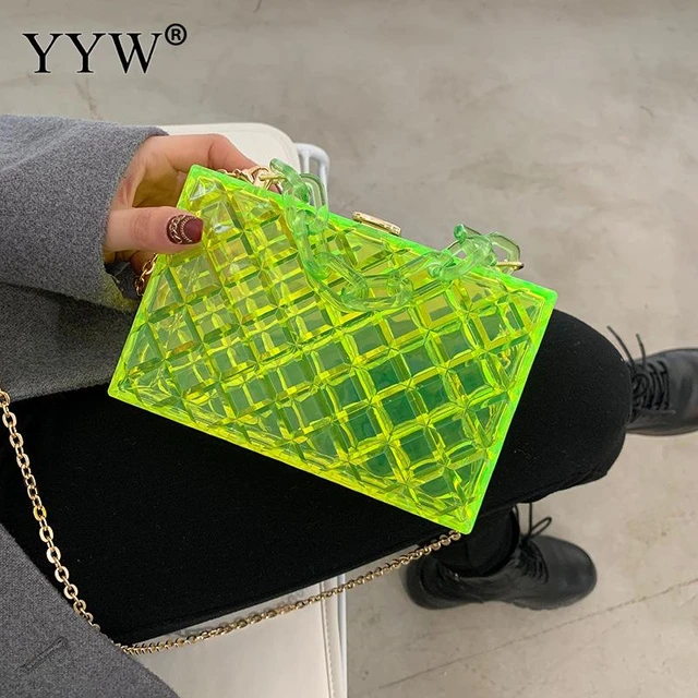 PPC6769 NEON GREEN Simple Diamond Design Quilted Handbag - Clutch & Wallet