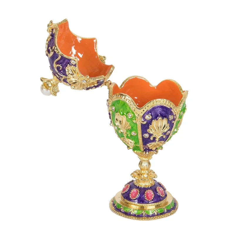 QIFU Luxury Metal Purple Faberge Egg Trinket Boxes for Home Decoration Family Gift