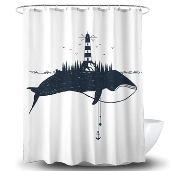 

Creative Whale Lighthouse Shower Curtain Simple Style Bathing Curtains Waterproof Polyester Fabric Bath Screen Kid Bathtub Decor