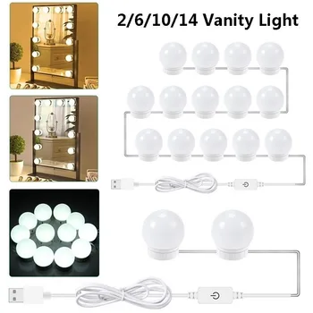 

2/6/10/14LED Makeup Mirror Light Bulbs 3 Modes Color Led Touch Dimming Vanity Dressing Table Lamp 12V Hollywood Mirror Wall Lamp